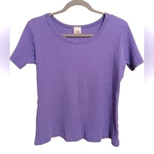 WOMEN'S PARTNERS PURPLE RIBBED SHORT SLEEVE TOP SIZE MEDIUM